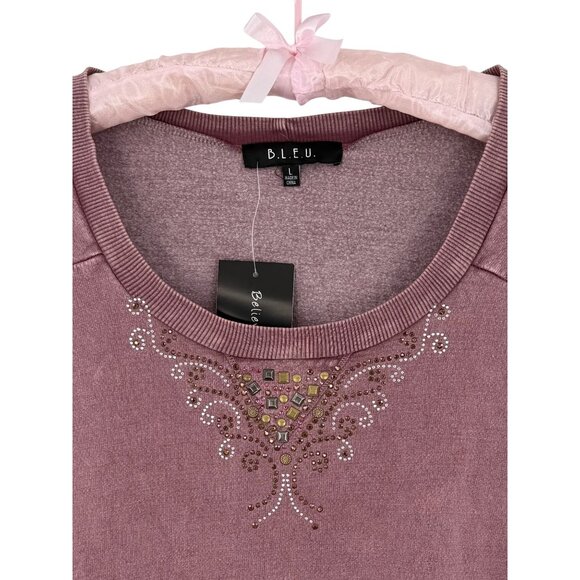 Vtg 90s B.L.E.U. Mauve Pink Lace & Studded Slouchy Sweatshirt | Y2K Grunge Boho - Picture 3 of 16